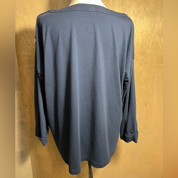 J Jill Navy Knit Top with Pocket, Button Details L - Picture 4 of 7